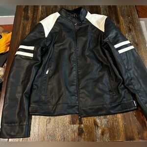 NWOT Fried Denim Faux Leather Biker Jacket Black fur lining